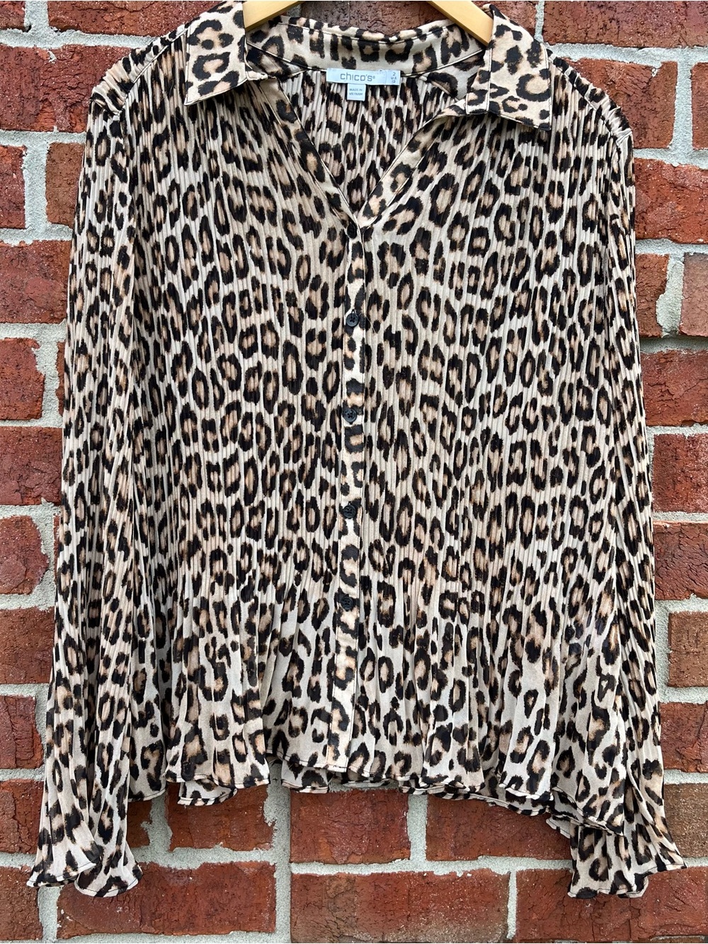 Chico's Leopard Print Pleated Button-Front Blouse - Beige/Brown/Black